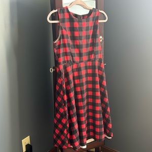 Red and black checkered fit and flare dress